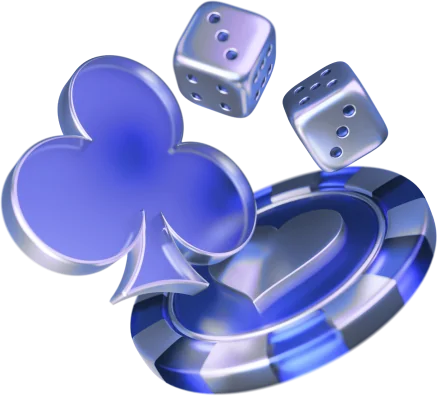 Razed casino chips, dice and a club in the brand's blue