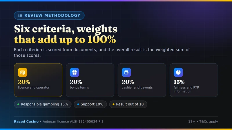 Razed review methodology: six criteria and their weights